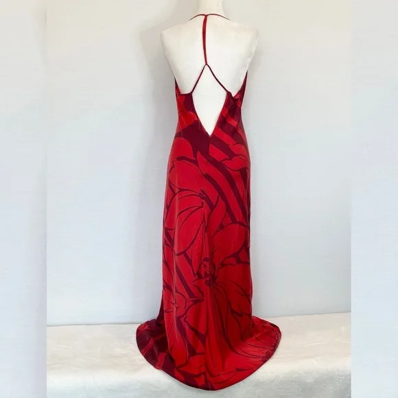 Y2K Victoria’s Secret Silk Bold Red Floral Maxi Gown Vintage Halter Slip Dress - Picture 7 of 11